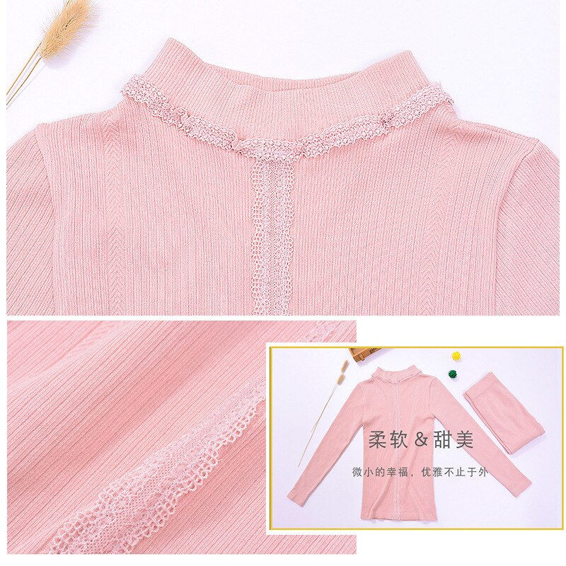 Cotton Long Jhons Women Winter Warm Underwear Thermal Clothes Lace High Neck Thermo Tops Buttoms