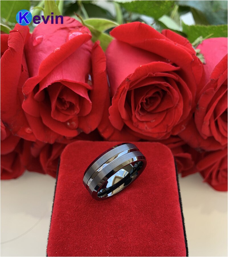 Bague classique en carbure de tungstène noir, bague de mariage, 8MM, finition brossée Center rainuré confortable