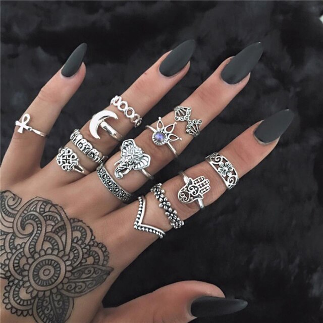 Ay Bohemian Gouden Ringen Voor Vrouwen Vintage Moon Star Knuckle Finger Rings Set Vrouwelijke Sieraden Statement: RJ45128