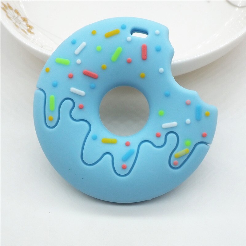 Chenkai 5 stk bpa fri silikone cookie vedhæng vedhæftning diy baby kiks sut dummy donut sygepleje tygge smykker legetøj: Blå
