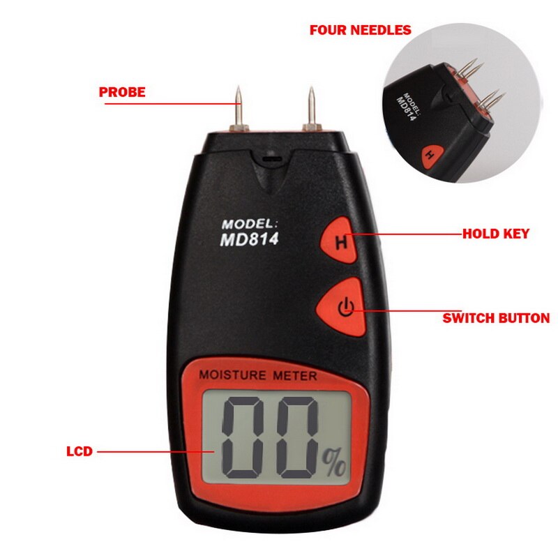 Two Pins Digital Wood Moisture Meter Wood Humidity Tester Hygrometer Timber Damp Detector Tree Density Tester Large LCD Display