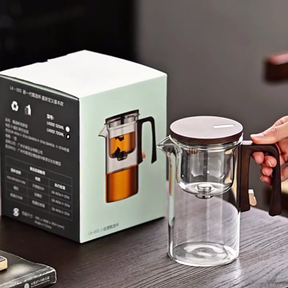 Glas Teekanne Wasserkocher Infuser 520ML/720ML Teekanne Wasser Trennung Innen Magnet One Click Magnetische Schalter tee Filtration Tasse Set: Licht Grau