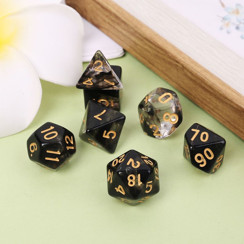 7 Pcs/Set Game Dice Transparent Dices Multi-side Desktop Games Party Play Polyhedral Black/Pink