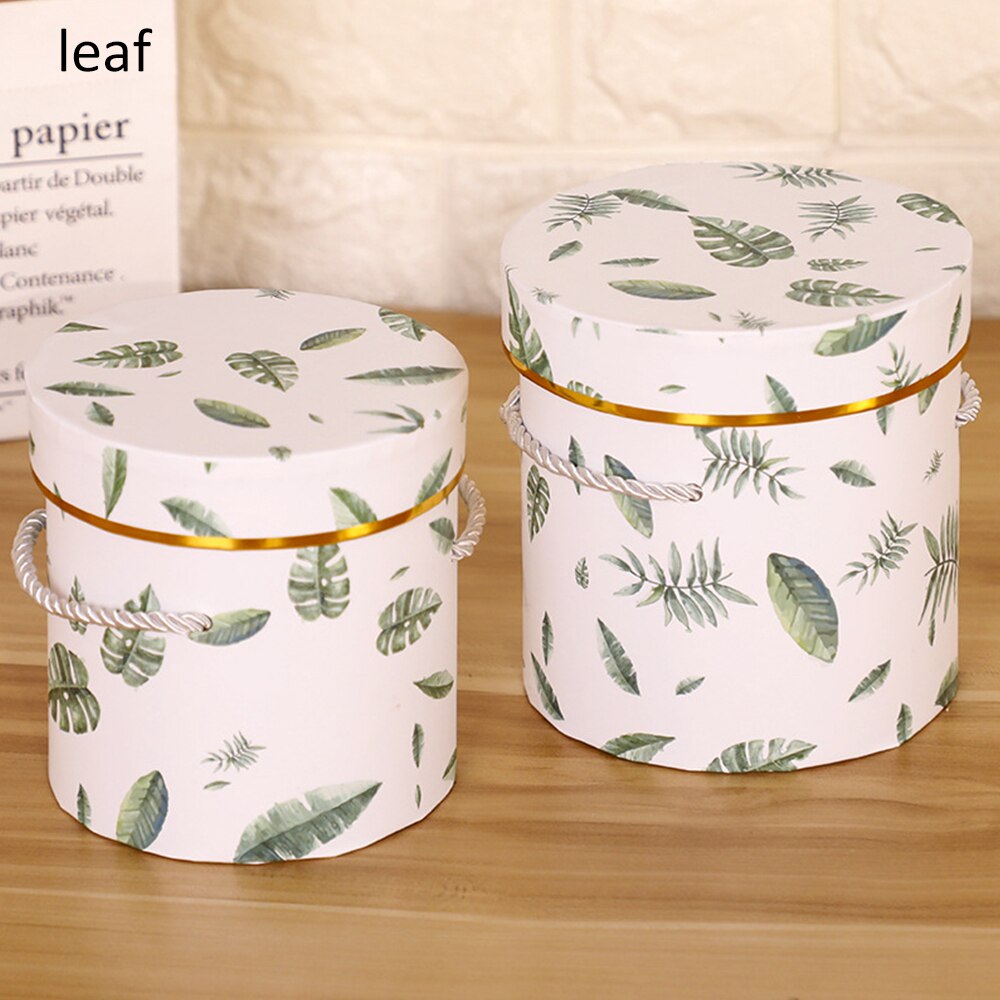 2 stuks ronde bloemendozen, bloemenverpakking, snoepopslagdoos, papieren zak, boeketdecoratiedoos, bruiloftdecoratiedoos: Blad