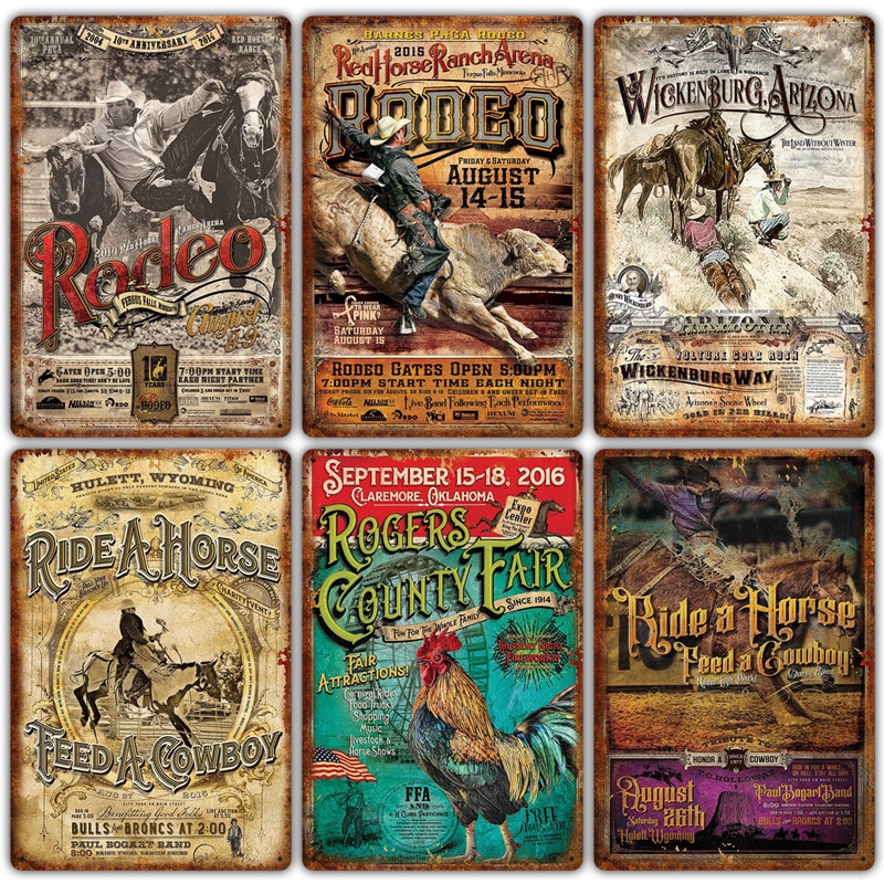 Rida ett hus mata en cowboy western metall plåtskylt rodeo plack metall rogers vintage väggdekor för bar pub klubb tallrikar skyltar