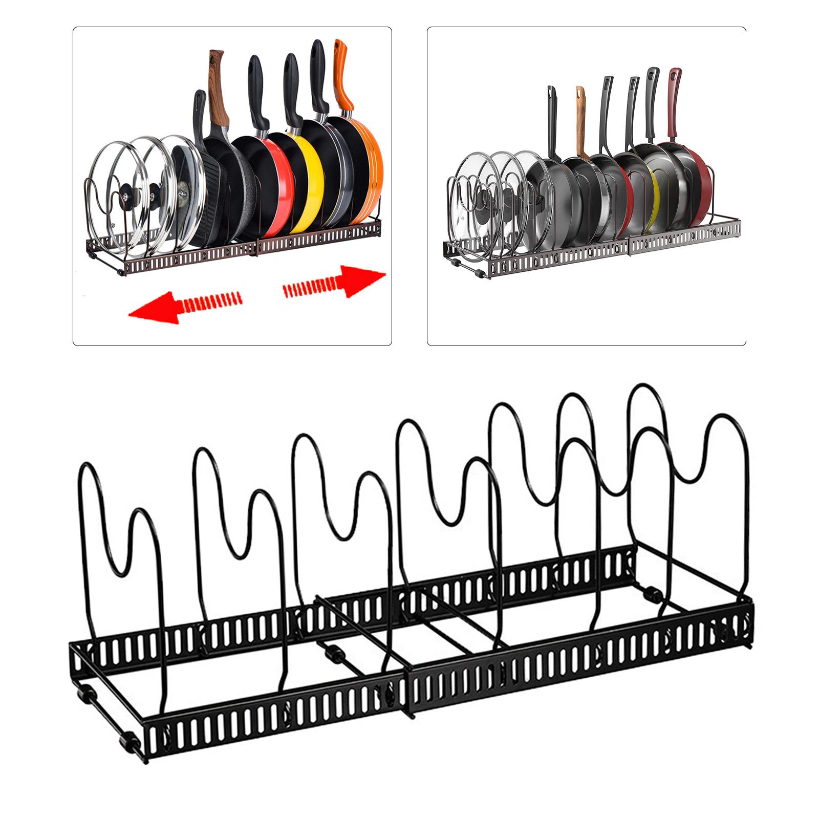 Pan Organizer Expandable Cookware Multi-Function with 2 DIY Methods Pot Rack Holder U-Shape for Kitchen Cabinet Plate Counter