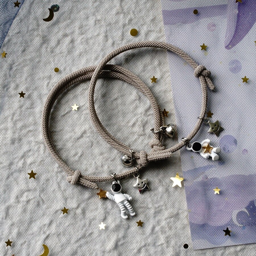 2Pcs/set Couple Bracelet Magnetic Attraction Bracelet Friendship Rope Bracelet Cute Star Astronaut Bracelet for Women
