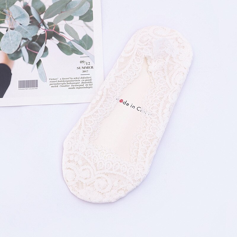 Lot de 10 chaussettes en dentelle pour femmes, lot de chaussettes d&#39;été solides, coupe basse, sans spectacle, en coton, décontractées, fines et invisibles: White