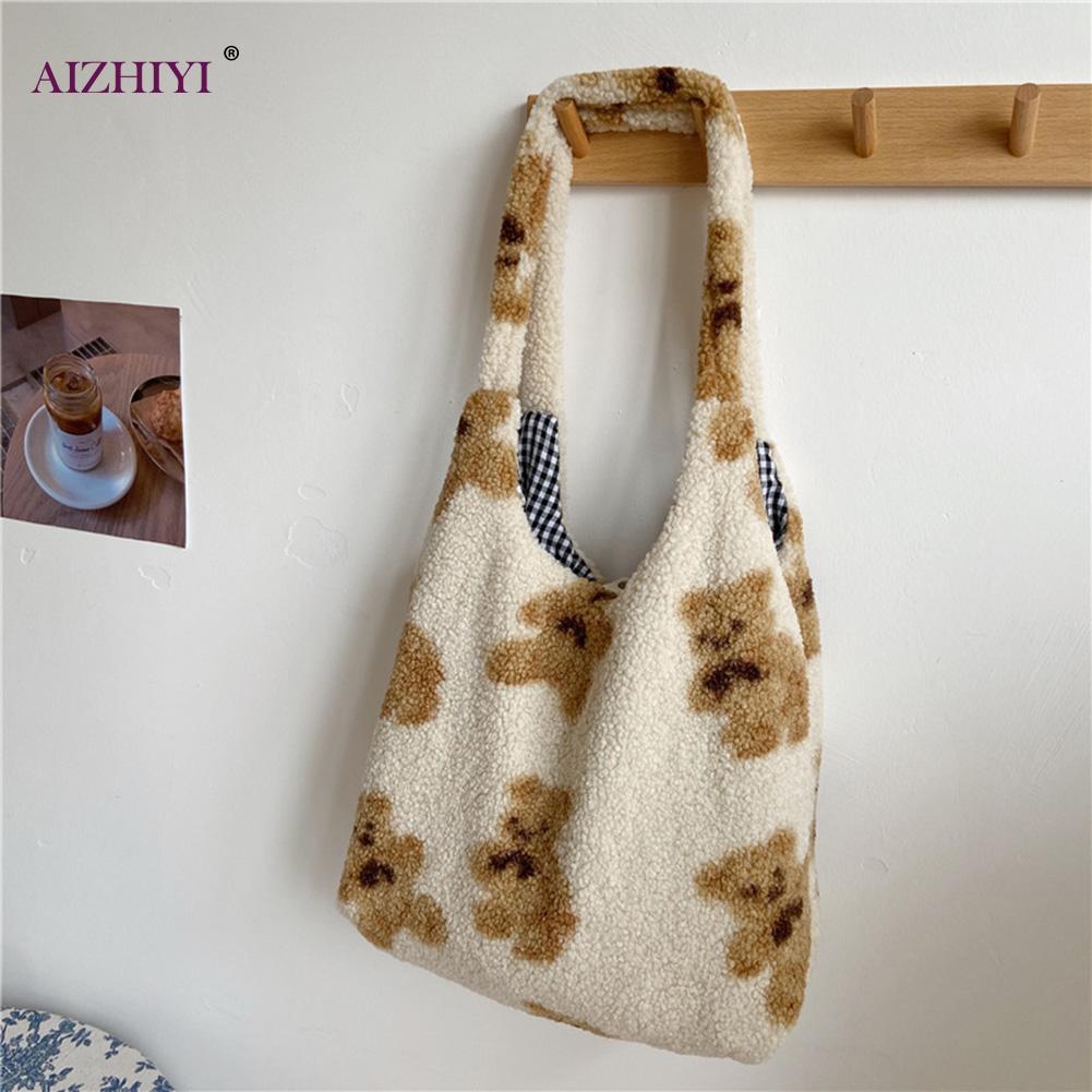 Frauen Lamm Wie Stoff Schulter Tasche Leinwand Flauschigen ist hingefallen Bär Handtaschen Große Kapazität Weichen Einkaufs Taschen Mädchen Nette Schule tasche