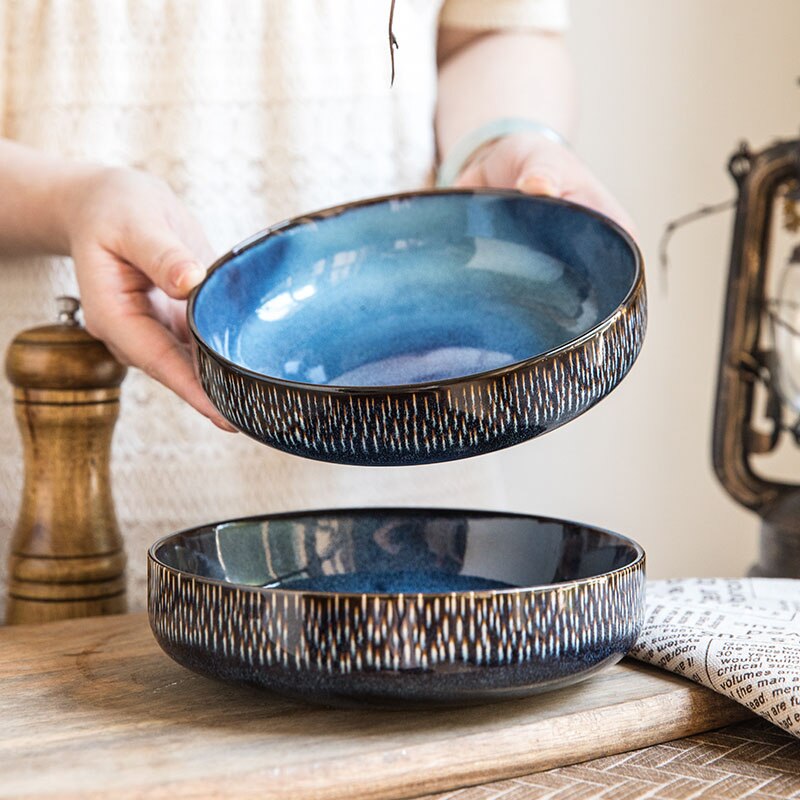 Practical thick 7-inch vegetable bowl Retro kiln glazed ceramic bowl salad bowl