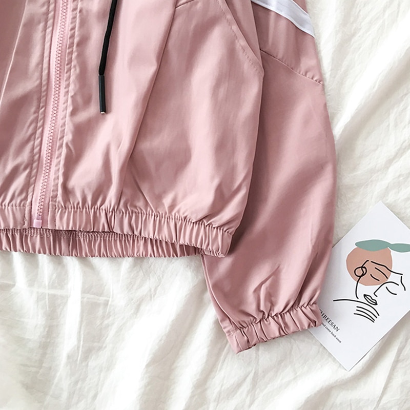 Jas dames roze kleding met capuchon damesjassen en jassen trekkoord streetwear studentenjas lichtgewicht chic