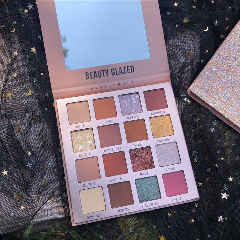 BEAUTY GLAZED Brand 16 Color Pressed Shimmer Matte Glitter Eyeshadow Diamond Rainbow Make Up Cosmetics Eye shadow Magnet Palette