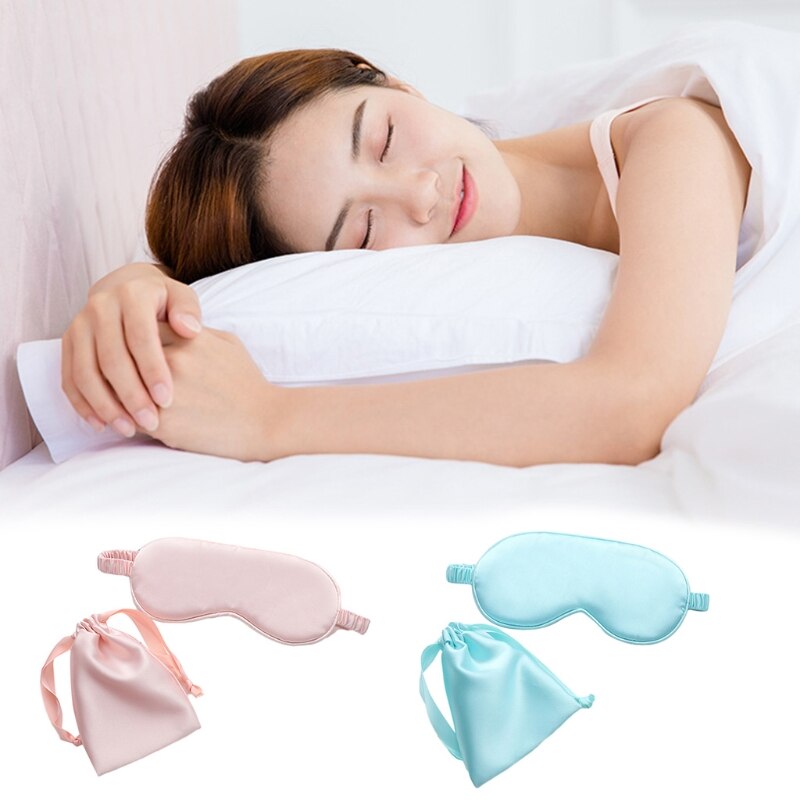 Masque pour les yeux en Imitation soie pour femmes, bandeau de sommeil de couleur unie avec sac K1KB