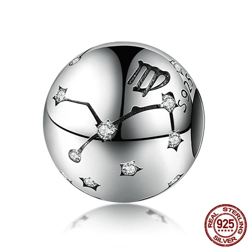 Abalorio y abalorio de Virgo de 12 Constelaciones para mujer, de Plata de Ley 925, compatible con pulsera y brazalete Original de 3mm, joyería DIY