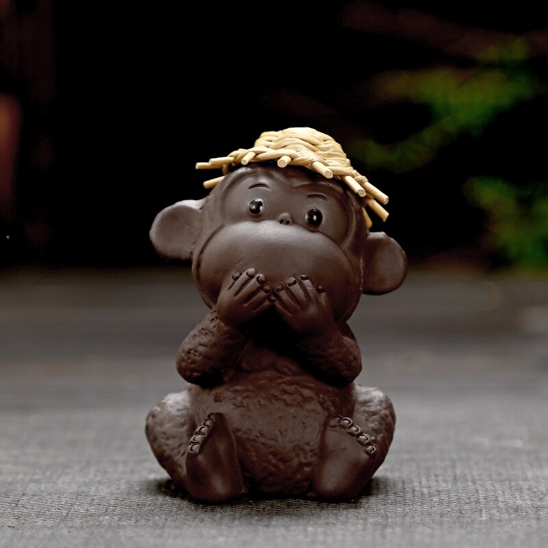 Estatua mono creativa de la suerte, té de arcilla púrpura, artesanía de cerámica para mascotas, kungfú chino, accesorios de juego de té, decoración para bandejas, de Boutique