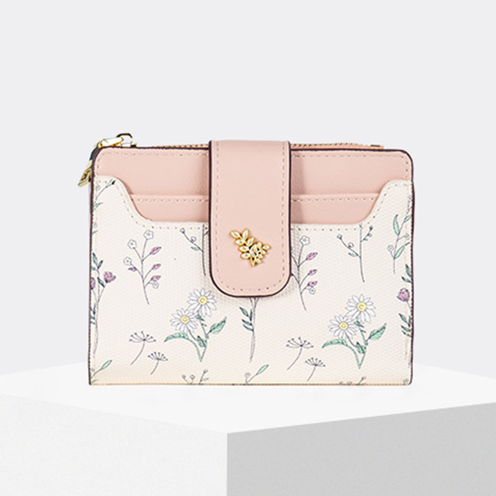 Women Wallets PU Leather Female Coin Purse Flower Printed Multi-Cards Holder Lady Short Slim Wallet Zipper Hasp: Pink