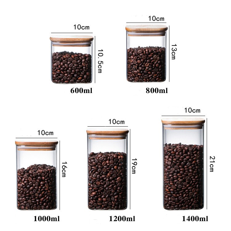 Factory Square Transparent Glass Sealed Storage Tank Seasoning Storage Bottles Milk Powder Candy Coffee Bean Jars