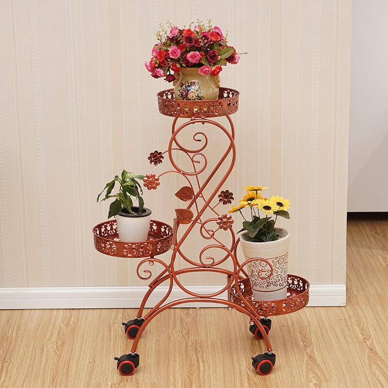 Wrought iron flower stand multi-layer push-pull mobile wheel flower stand living room flower pot stand floor green hanging hangi