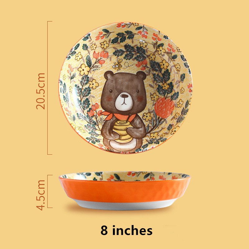 Cute Cartoon Ceramic Plate Home Flat Plates Dinner Serving Main Dish Food Dish Plate Pottery Dish Salad Platter Dish Dinnerware: Cute Bear