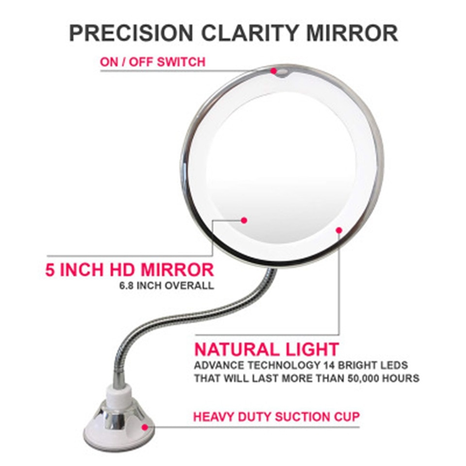 360 graders rotation 10x forstørrende makeup spejl mit fleksible spejl folde forfængelighed spejl med led lys makeup værktøjer