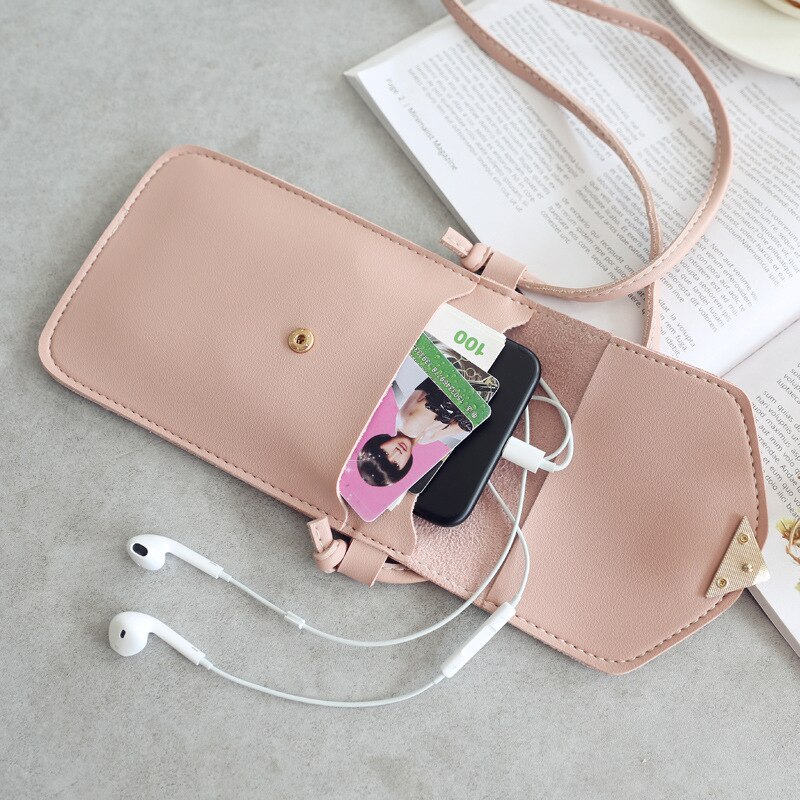 Women's Touch Screen Cell Phone Purse Heart Decor Smartphone Shoulder Bag Solid Phone Wallets Women Leather Card Holder Clutch