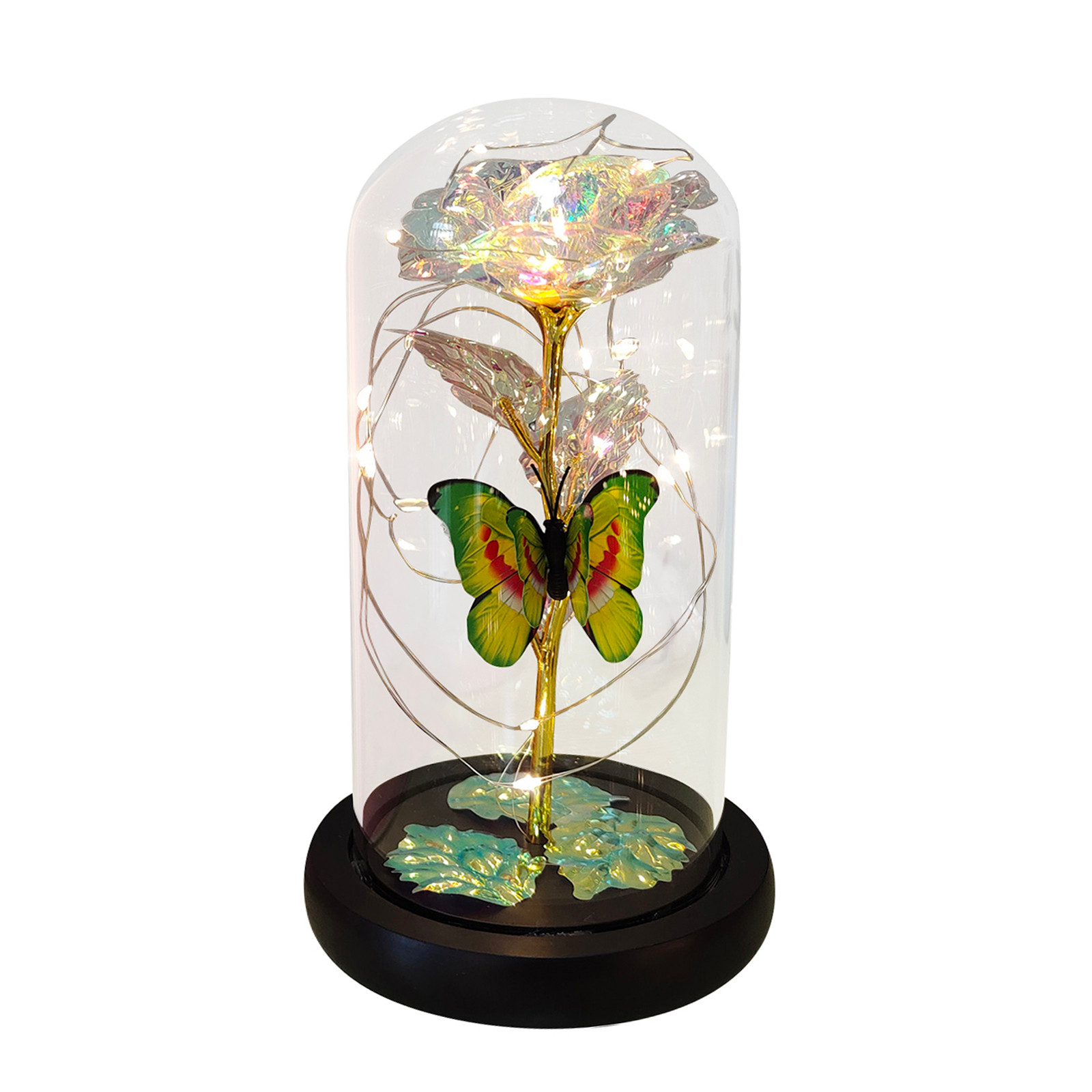 Roze Licht Kunstmatige Galaxy Rose Lamp Met Vlinder En Kleurrijke Led Rozenbloemen In Glazen Batterij Aangedreven Voor Vrouwen