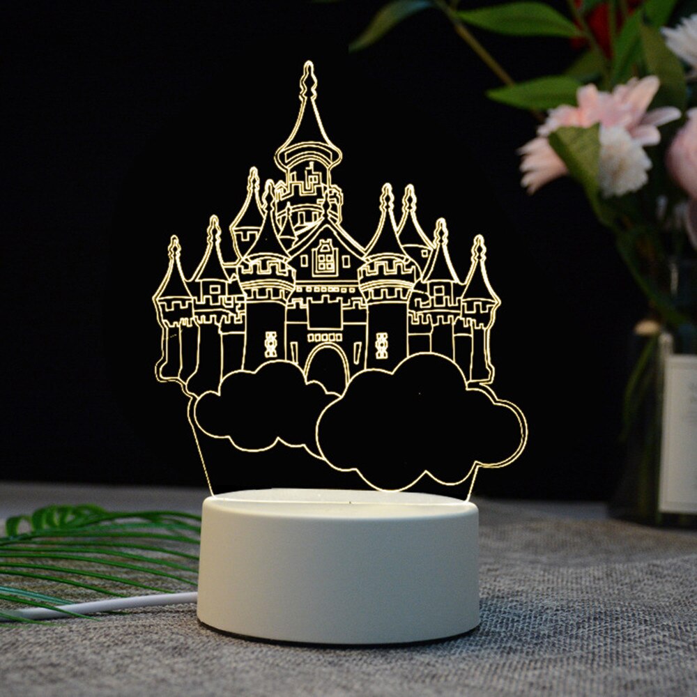3D USB Acrylic Night Light LED Table Desk Bedroom Decor Warm White Lamp: D