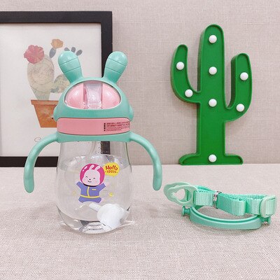 Baby drinkgerei klein dier baby leren drinken beker kinderen fles rietje bekers anti-verstikking waterkoker leren drinken beker fles: Lichtgroen