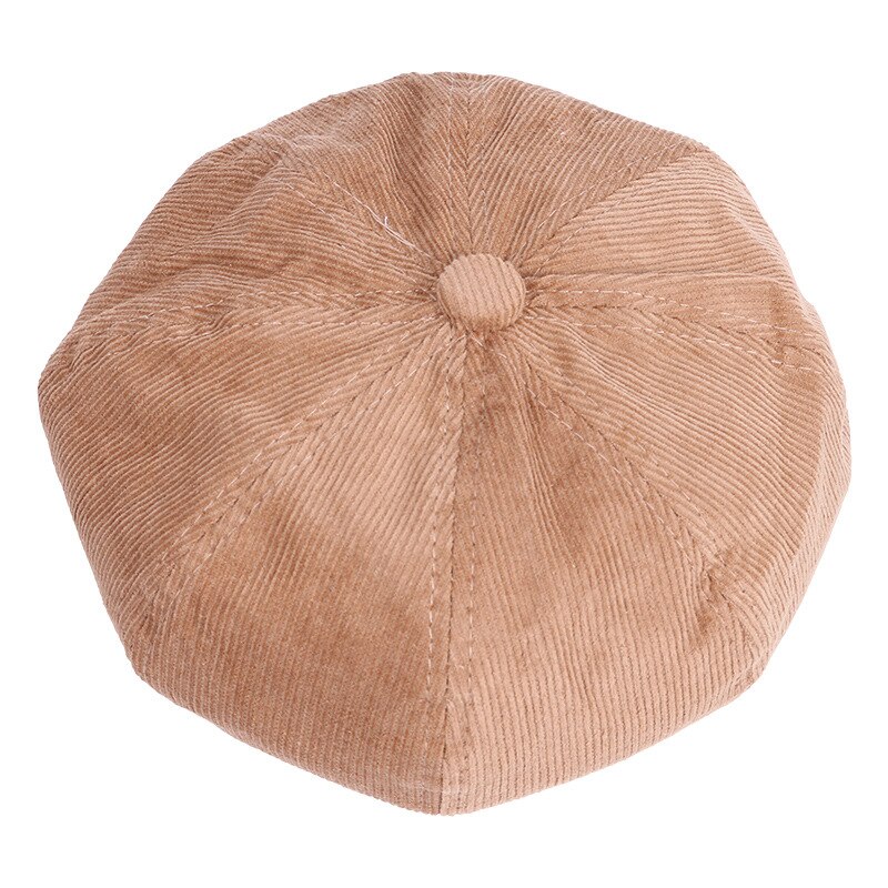 Femmes Vintage Velours Côtelé Béret Casquette Automne Hiver Couleur