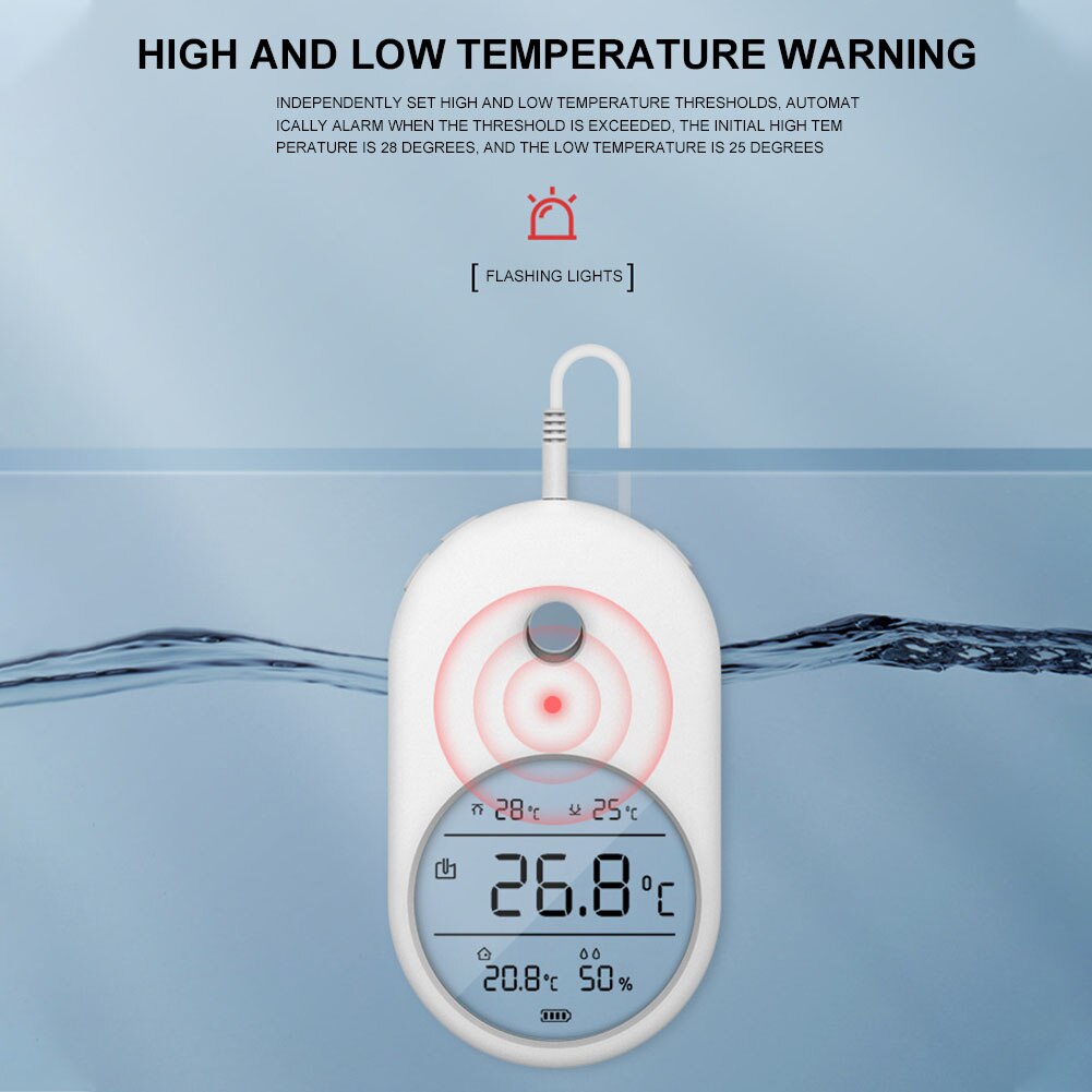 Adhesive Aquarium Thermometer Room Temperature With Probe Alarm LCD Display Hygrometer Fish Tank Home High Accuracy Mini 3 In 1