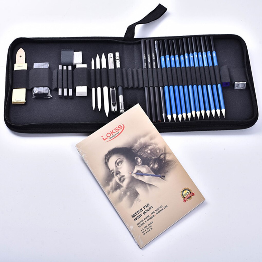 33 pièces Croquis Dessin Outil Kit Charbon Graphite Crayons Gomme Ensemble Croquis Art Outils