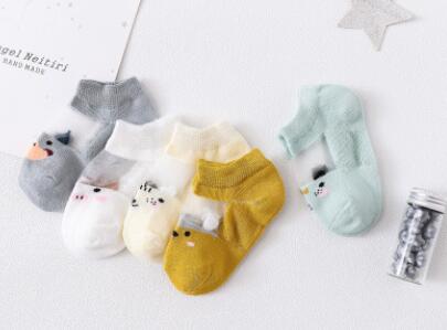 Chaussettes d'été en maille fine pour bébé fille de 0 à 5 ans, jolies chaussettes de princesse en dentelle, en maille fine et douce à la cheville: yellow cat 5pair / 0 to 1year