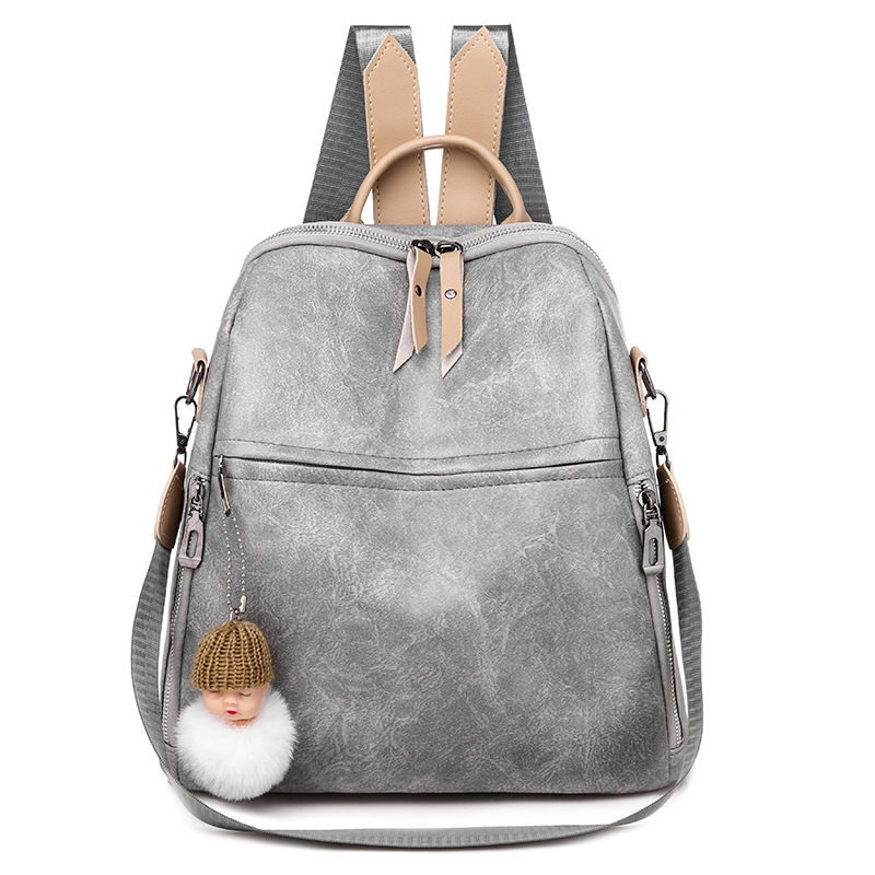 PU Female Backpacks Ladies Leather School Bags Large Capacity School Bags for Teenage Girls Student Book Bag Retro Lady Backpack: Gray