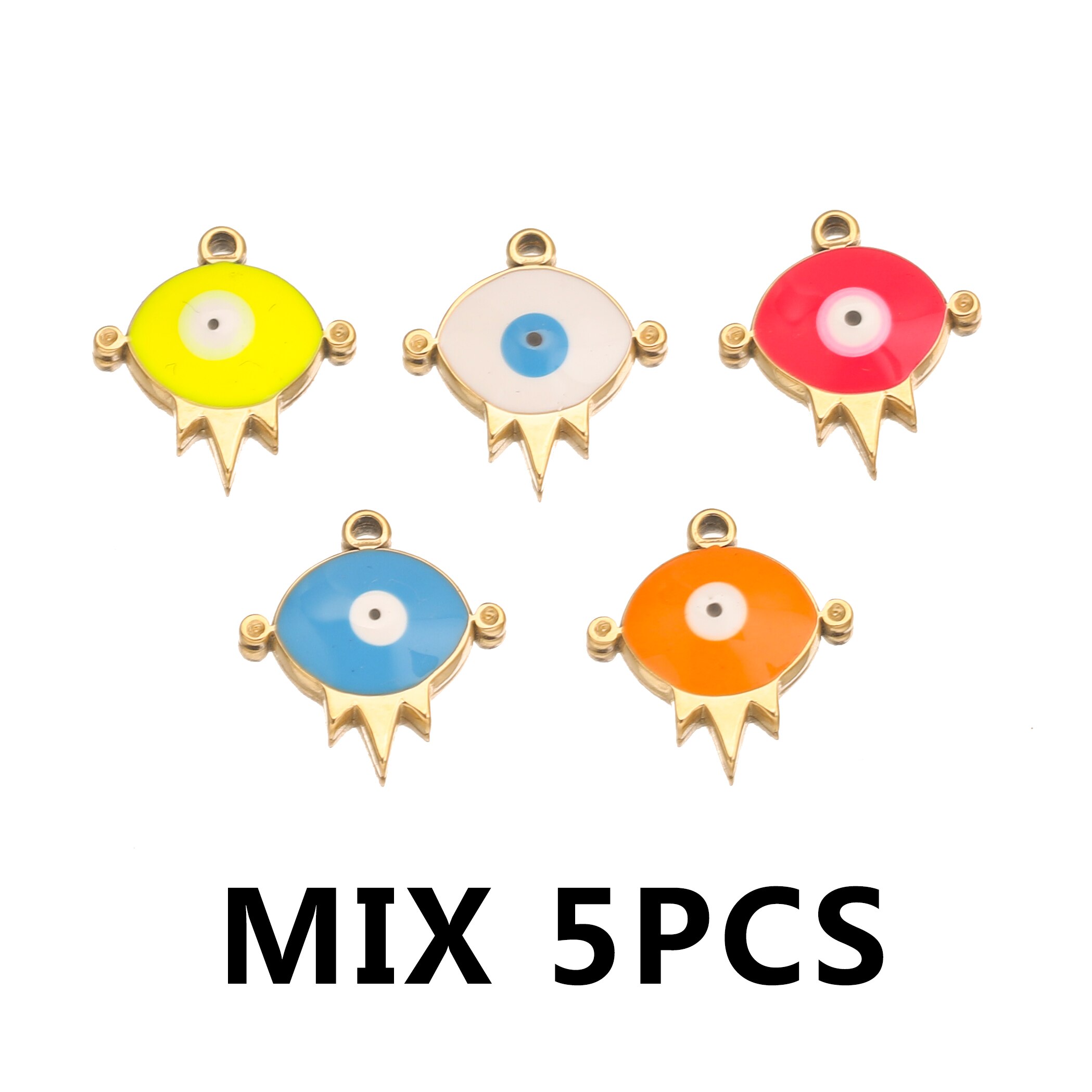 5pcs Stainless Steel Enamel Turkey Eye Medal Charm Pendants for Women Necklace Bracelet Making DIY Jewelry Charms Findings: Mix A