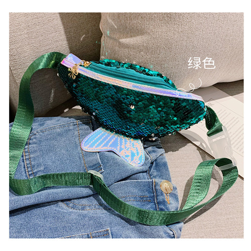 Kids Girls Sequined Waist packs Single Shoulder Bag Chest Bags Girls Cute Fishtail Waist Bags Fanncy packs: Green