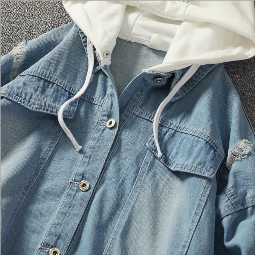 Lente heren spijkerjas met capuchon los casual persoonlijkheid stiksel patch straat trend: F225-2 / Xl