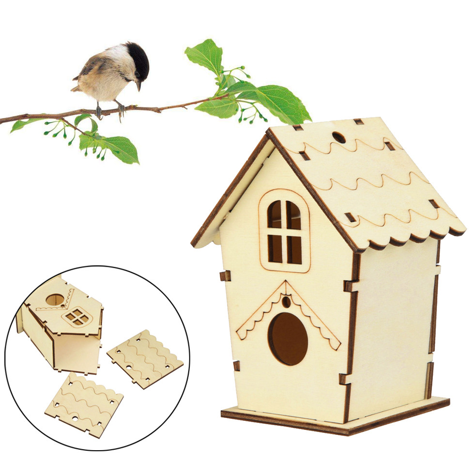 Portable Pet Birds DIY Nest House Outdoor Yard Gardening Handmade Bird House Wooden Box Home Decoration Supplies