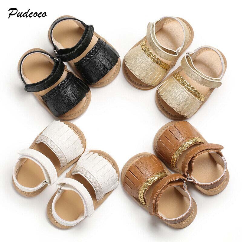 Mærke spædbarn baby dreng pige sommer sandaler kvast pu solid blød sål baby sko prewalkers 0-18m