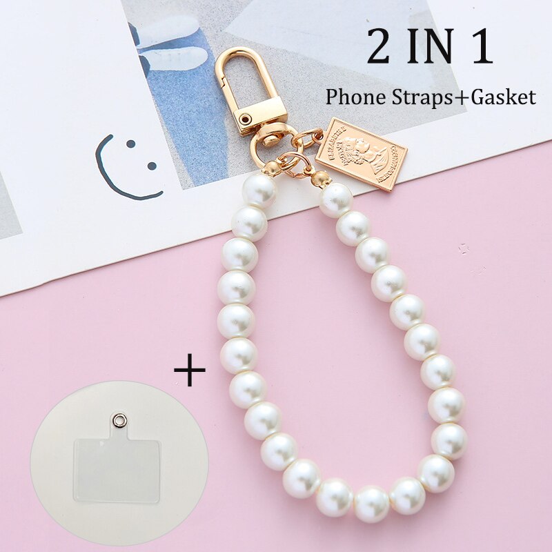 Phone Lanyard Detachable Cord Pearl Lanyard Strap For Mobile Phone Accessories With Sticker Universal Cell Phone Bracelet Strap: Queen Pearl Strap
