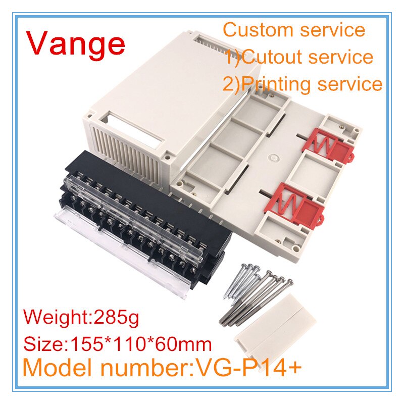 2pcs/lot PLC industrial control chassis junction box 155*110*60mm ABS plastic enclosure housing diy case terminal block for PCB