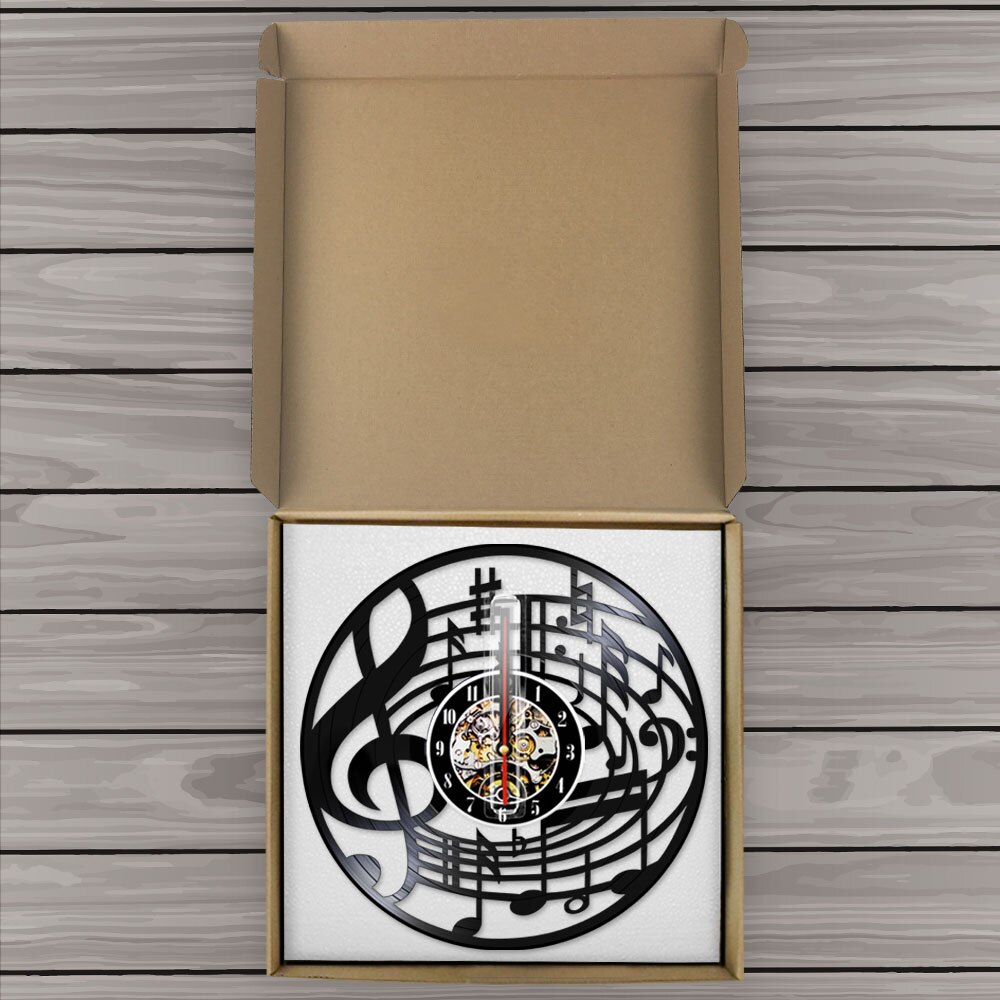 Rock n roll musik note led nat lys lampe diskant nøgle vægur lavet af ægte vinyl plade stille sweep watch reloj de pared