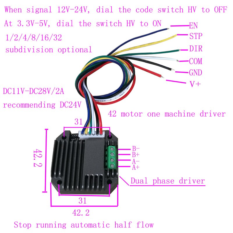 42 Step Motor Integrated Driver 0-2A 32-Subdivision DC12-24 32W 42mm Integrated Stepper Motor Controller