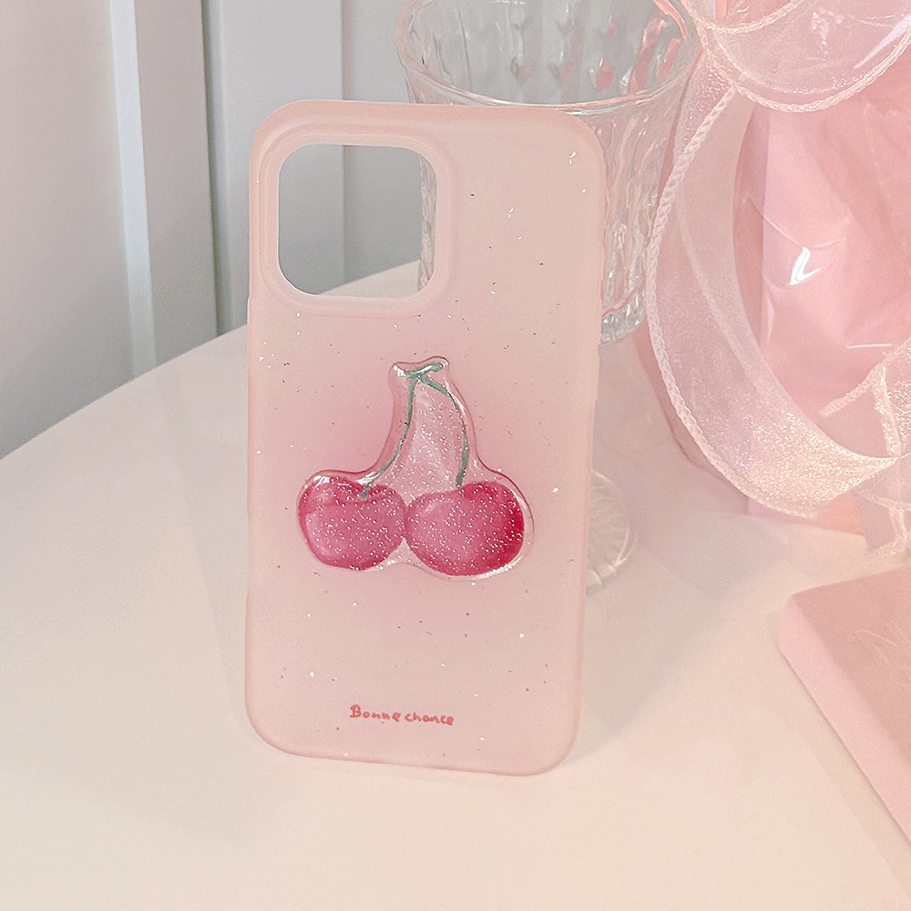 Niedliche Kirsch-Handyhülle für iPhone 16, 15, 13, 14, 12, 11, Profi Max, weiche TPU-Rückseite, schöNe modische Diamant-Glitzer-Rosa-Hülle
