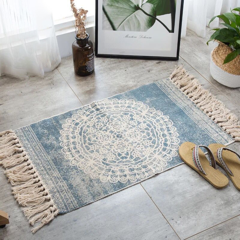 60*90cm retro bohemian handgeweven katoenen linnen tapijten, nachtkastjes, geometrische vloermatten, woonkamer, slaapkamer, woondecoratie: 19