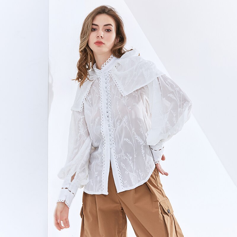Teotwin Style TWOTWINSTYLE White Casual Shirts For Women Stand C... – Grandado