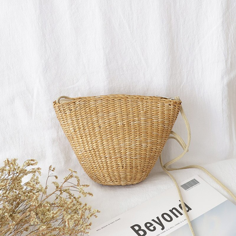 Bolso tejido de paja para vacaciones en la playa, Mini bolsa de concha, bolso de ocio tejido, bolso de una tira