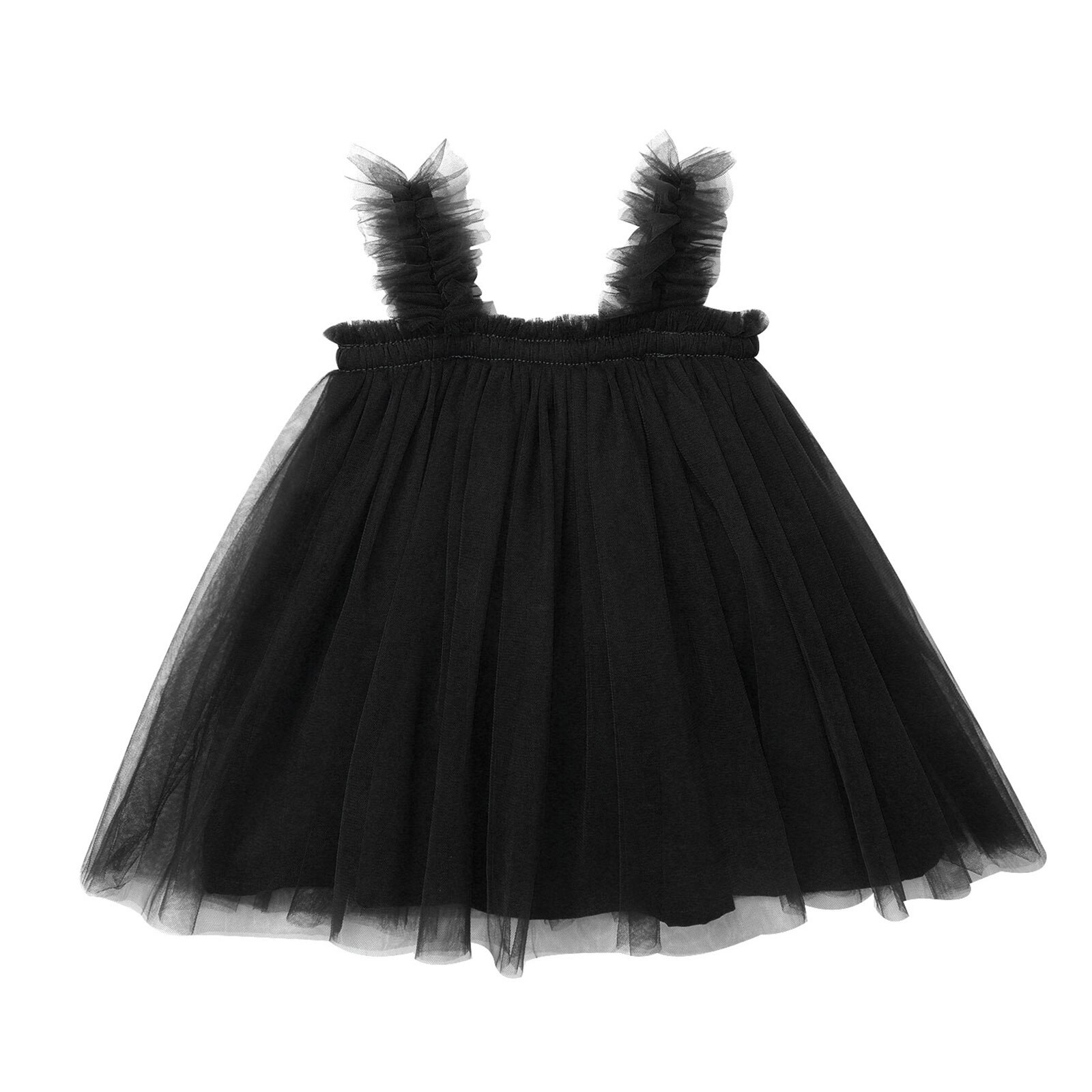 Infant Baby Girls Skirt Shoulder Straps A Word Shoulder Sleeveless Girl Mesh Tutu Dress for Summer Birthday Party Baby Clothes: Black / 100