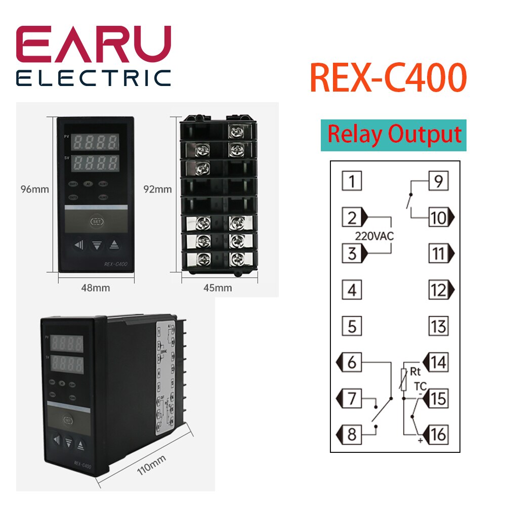 PID Digital Intelligent Industrial Temperature Controller K Universal Input REX-C100 C400 C700 C900 Thermostat SSR Relay Output: C400 Relay