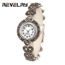 FEESTVREUGDE Luxe Quartz Horloge Vrouwen Antiek Zilver vrouwen Horloges Heldere Zwarte Kristal Vintage Armband Horloge