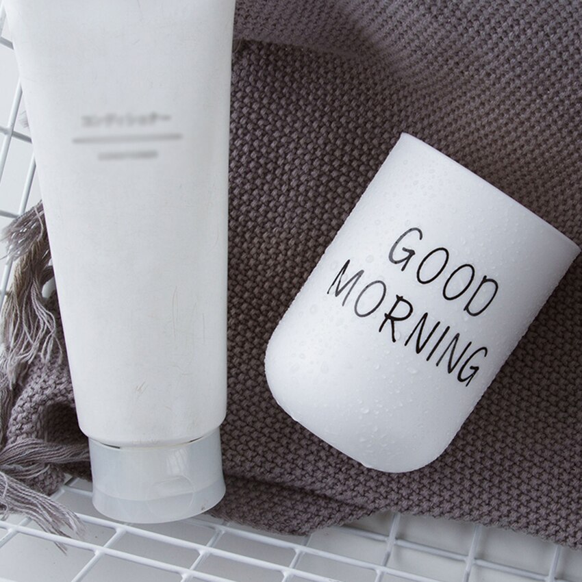 Taza de lavado portátil de estilo nórdico, vaso de baño de plástico redondo, buenos días, soporte para cepillo de dientes, organizador de almacenamiento